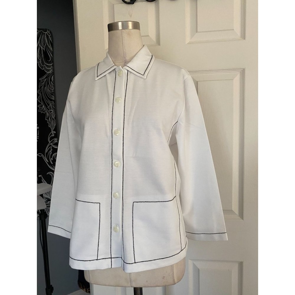 NWOT Rafael sport white shacket button down with front side pockets MED